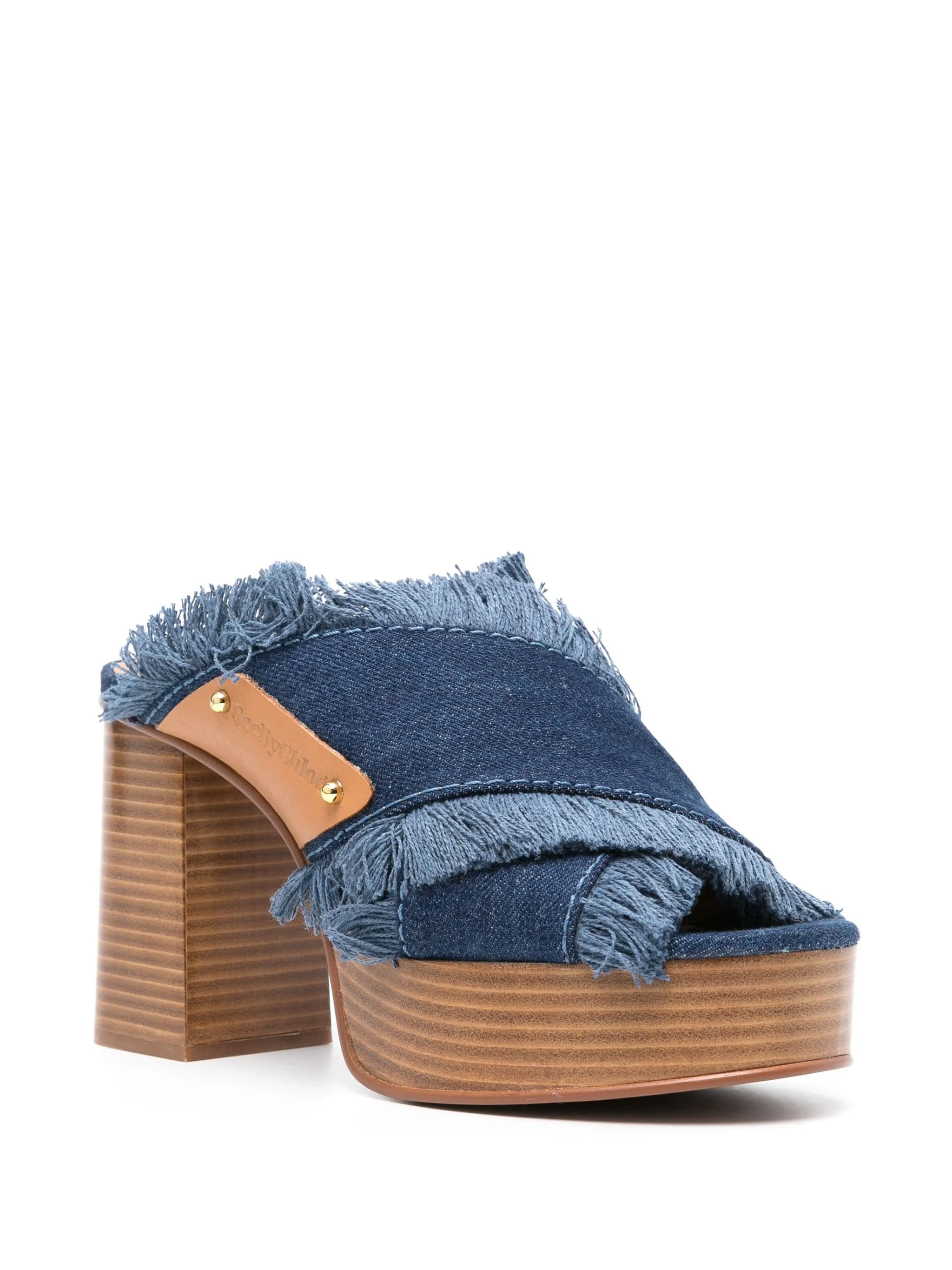 Prue high-heeled sandals, blue denim-tan