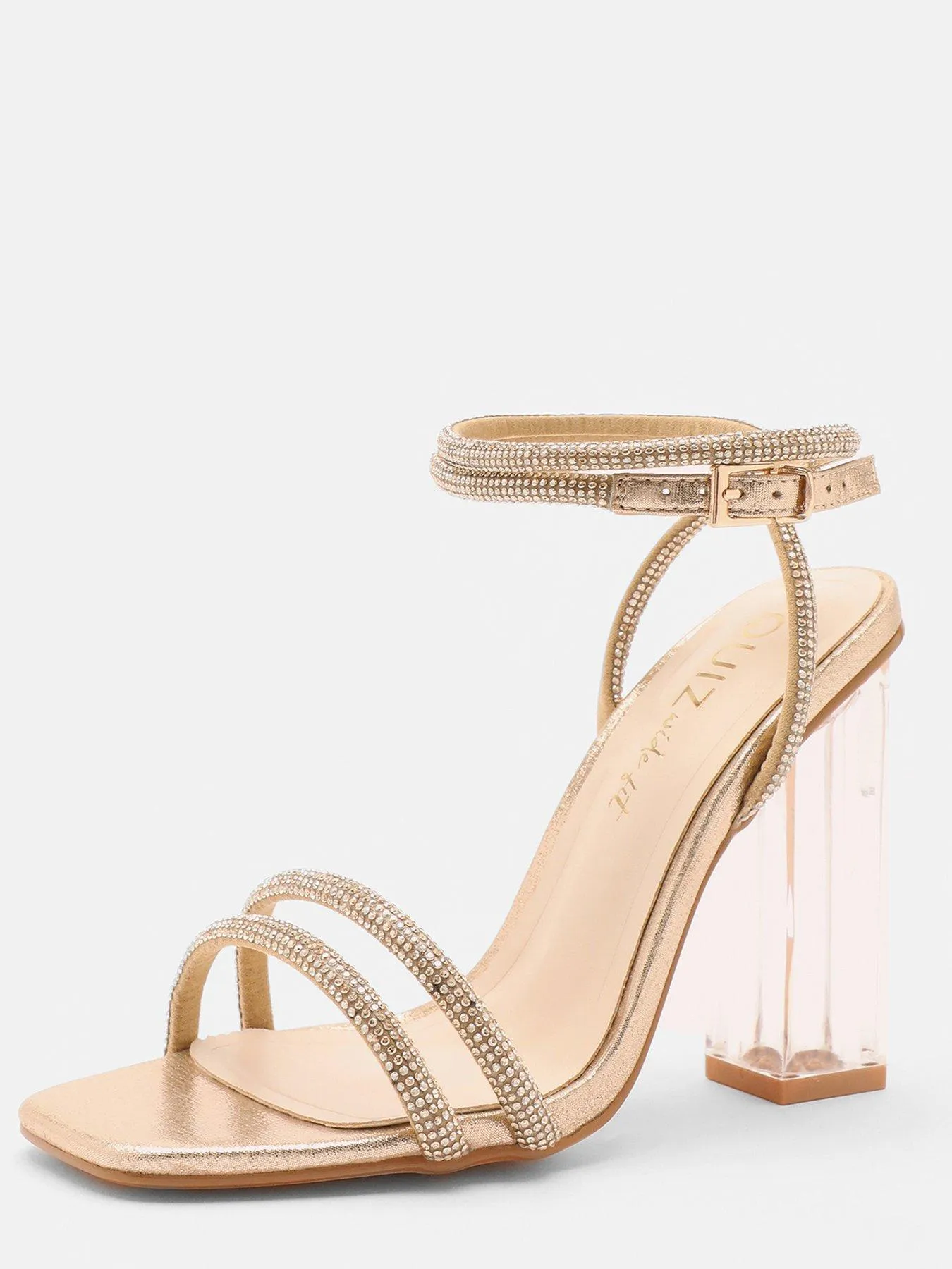 Quiz Wide Fit Gold Diamante Clear Heeled Sandals