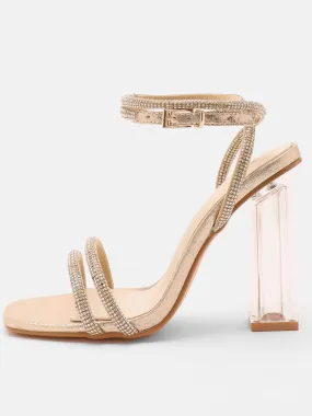 Quiz Wide Fit Gold Diamante Clear Heeled Sandals