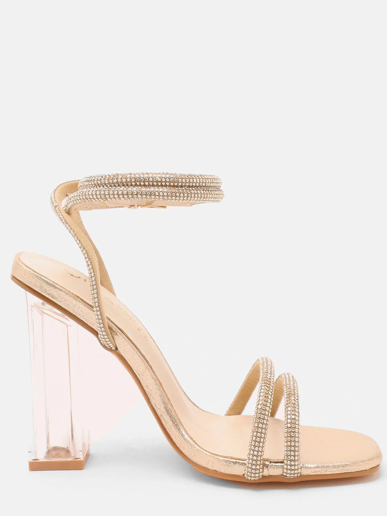 Quiz Wide Fit Gold Diamante Clear Heeled Sandals