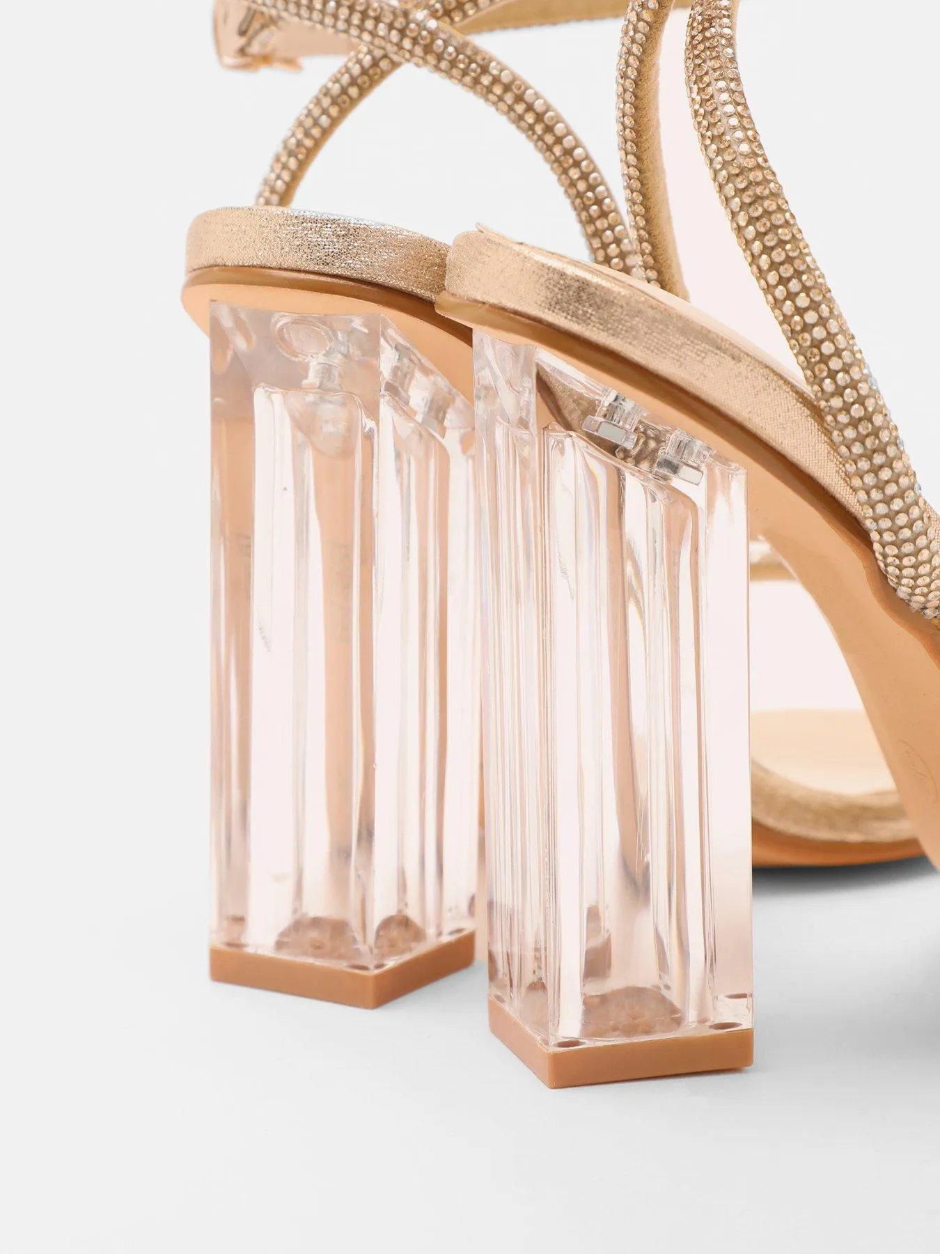 Quiz Wide Fit Gold Diamante Clear Heeled Sandals