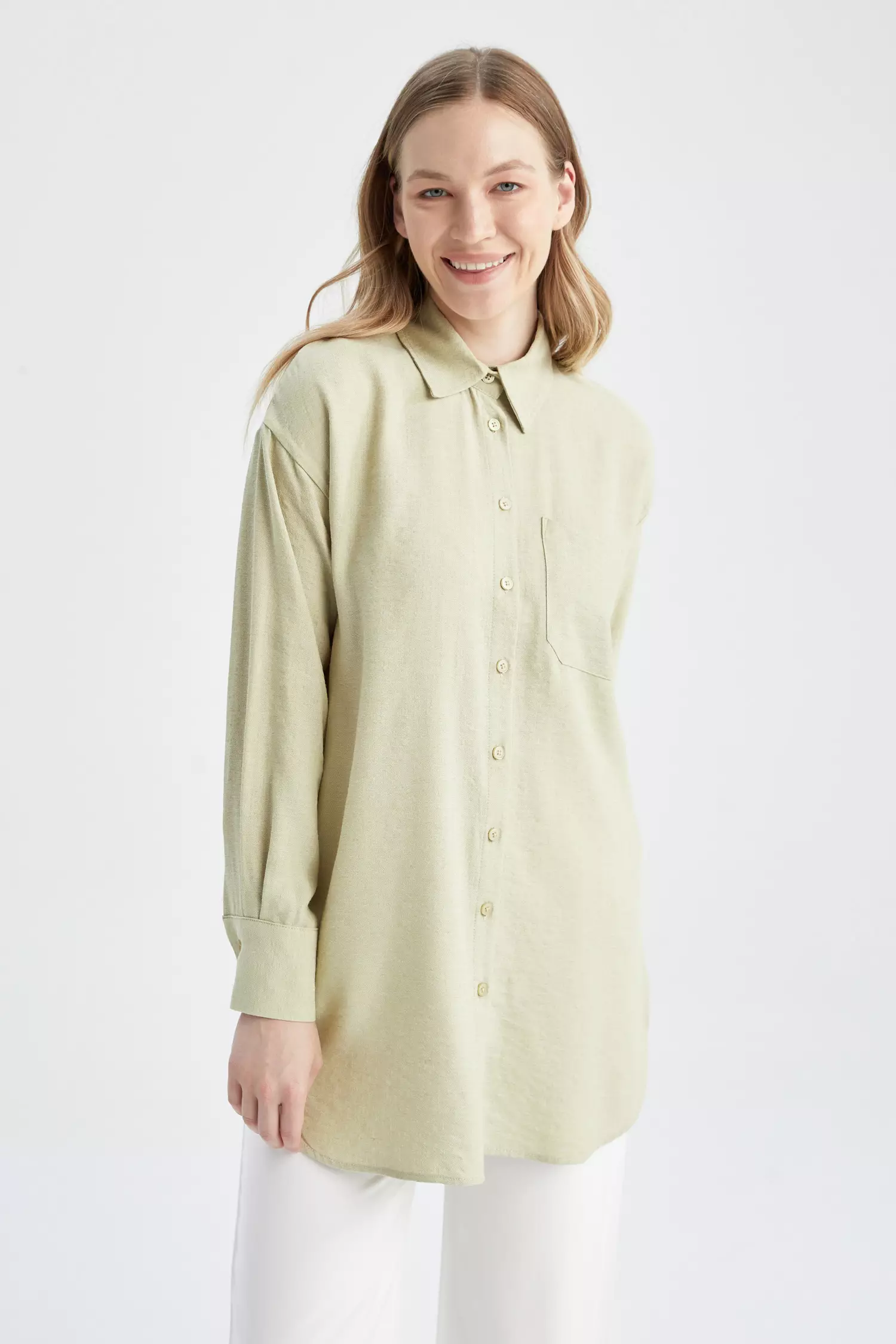 Relax Fit Long Sleeve Linen Tunic