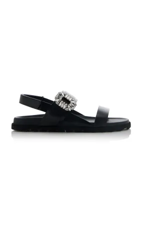 Roger Vivier Slidy Viv Crystal-Embellished Leather Sandals