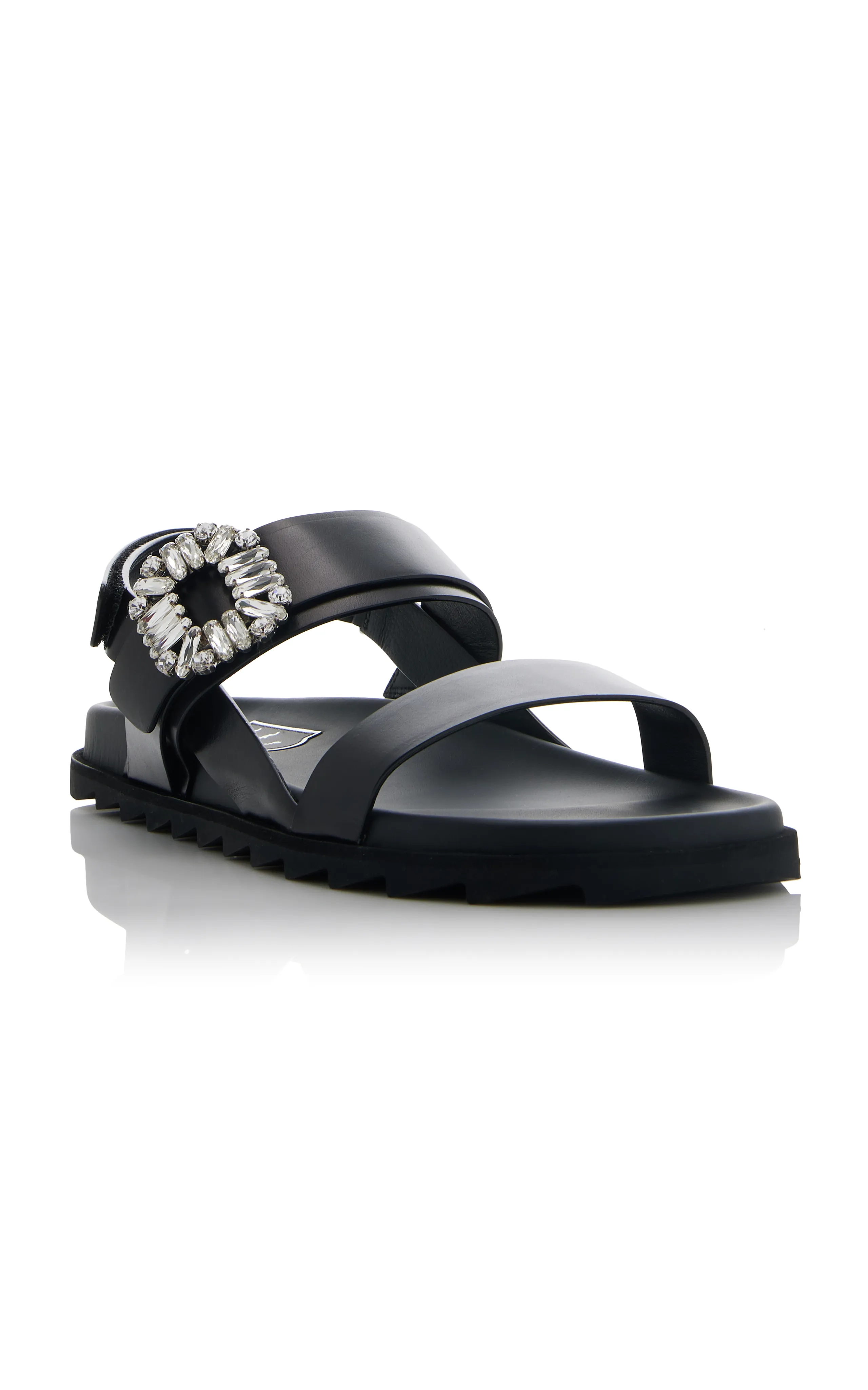 Roger Vivier Slidy Viv Crystal-Embellished Leather Sandals