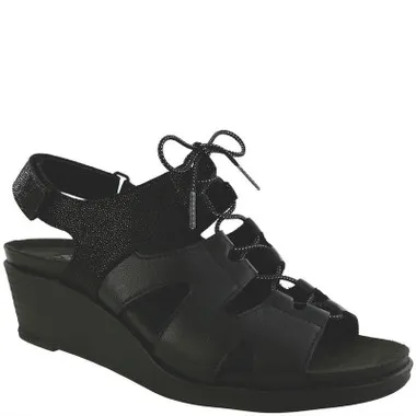 SAS SEDONA Lace-Up Wedge Sandals Black Sparkle