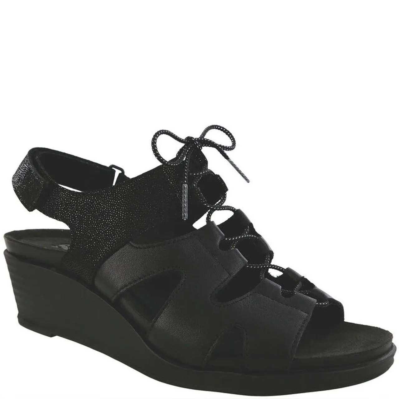 SAS SEDONA Lace-Up Wedge Sandals Black Sparkle