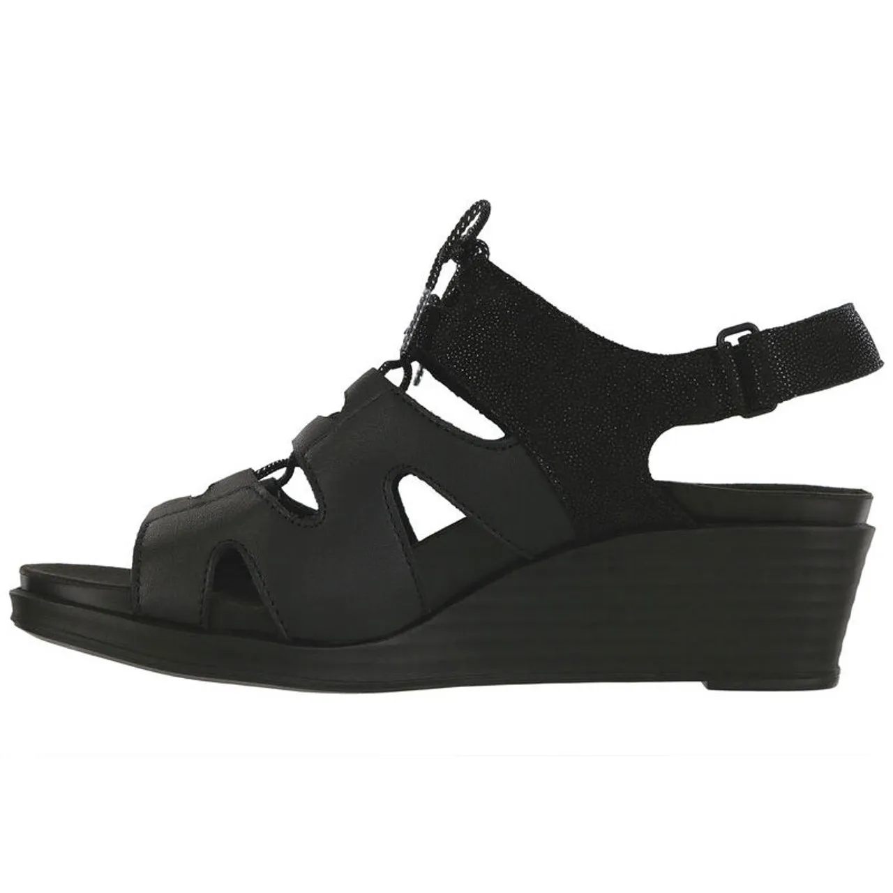 SAS SEDONA Lace-Up Wedge Sandals Black Sparkle