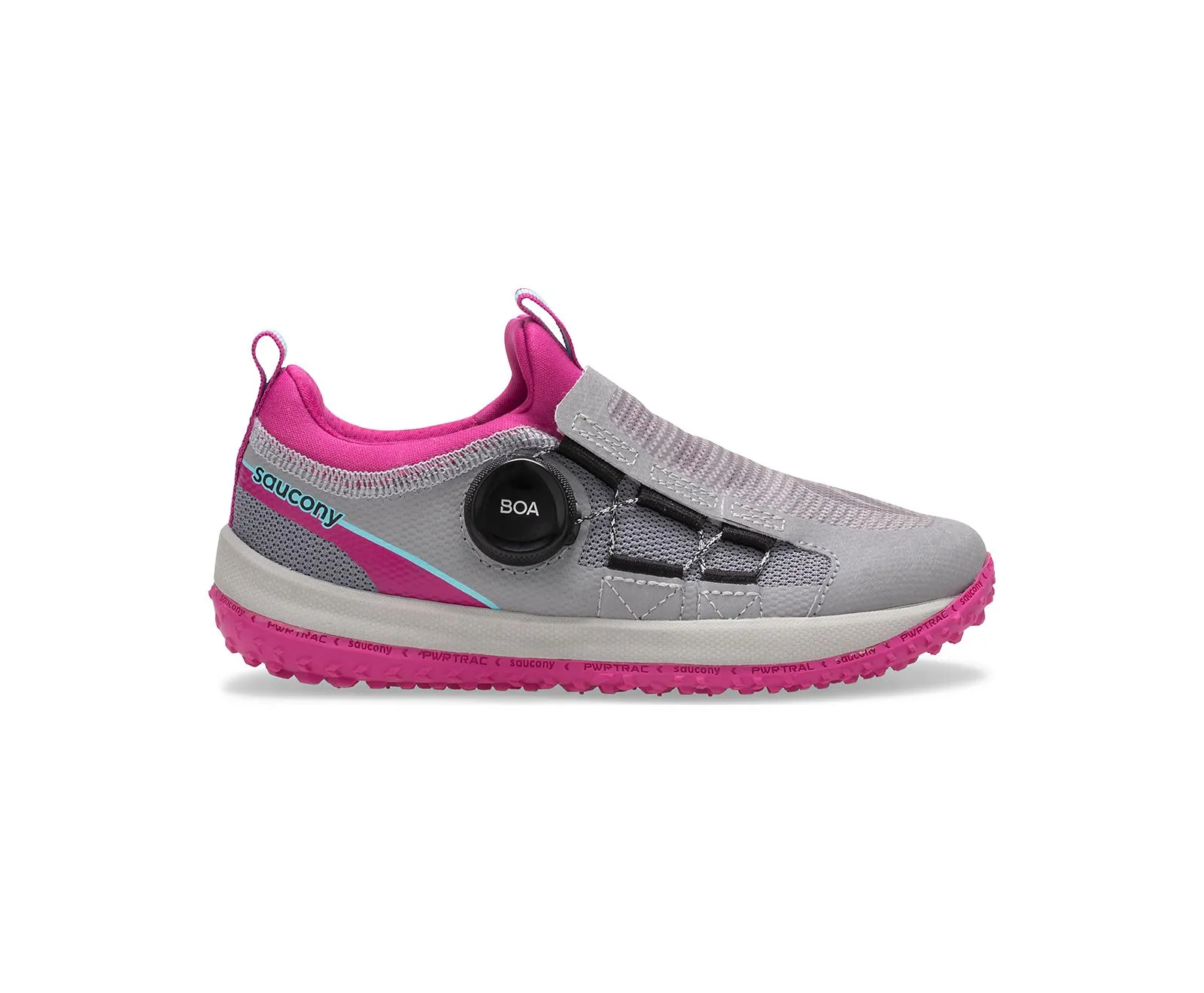 Saucony Big Girls Switchback Boa Trail Shoe- Grey/Magenta