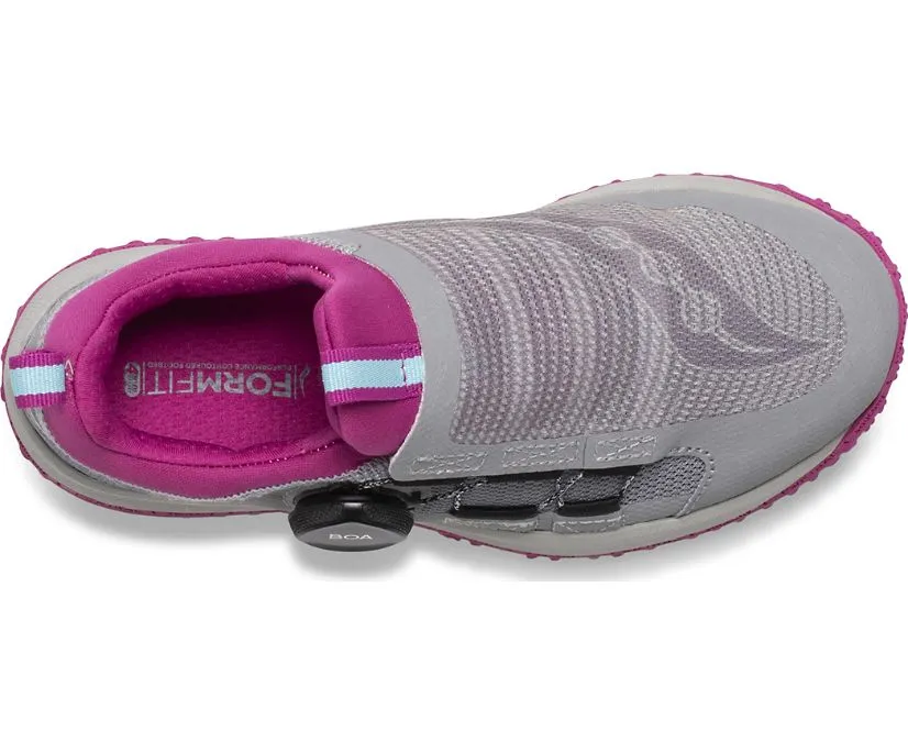 Saucony Big Girls Switchback Boa Trail Shoe- Grey/Magenta