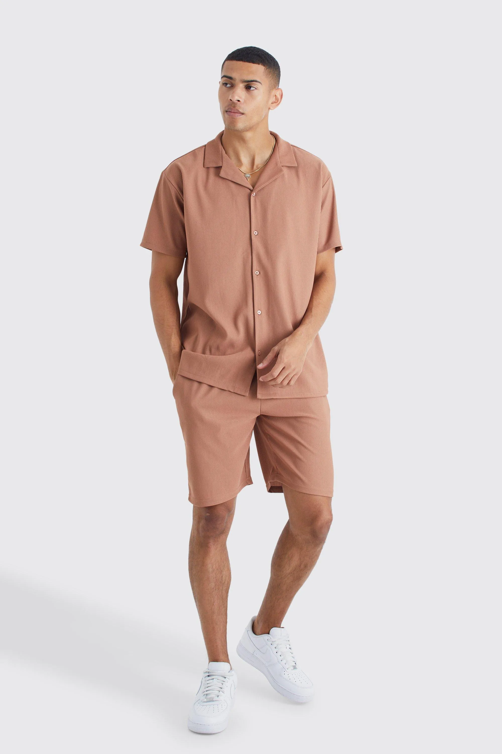 Short Sleeve Oversized Shirt And Short Set | boohooMAN UK