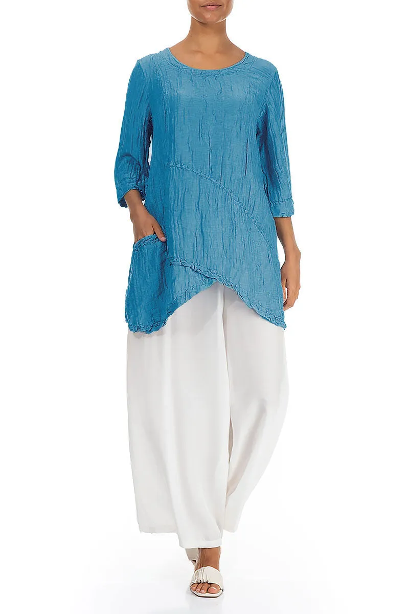 Side Pocket Crinkled Denim Silk Linen Tunic