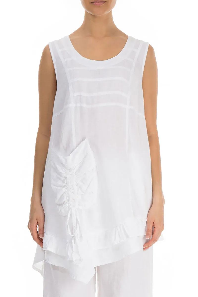 Side Pocket Sleeveless White Linen Tunic