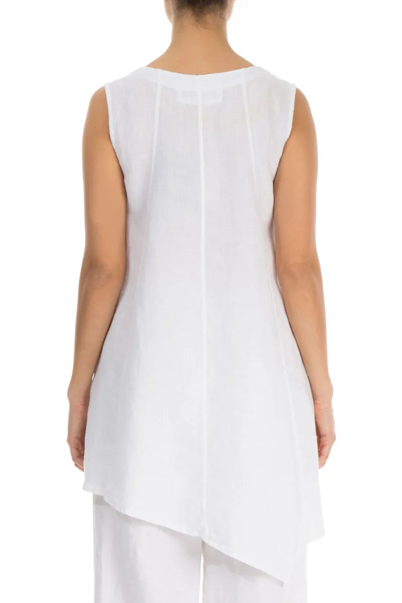 Side Pocket Sleeveless White Linen Tunic