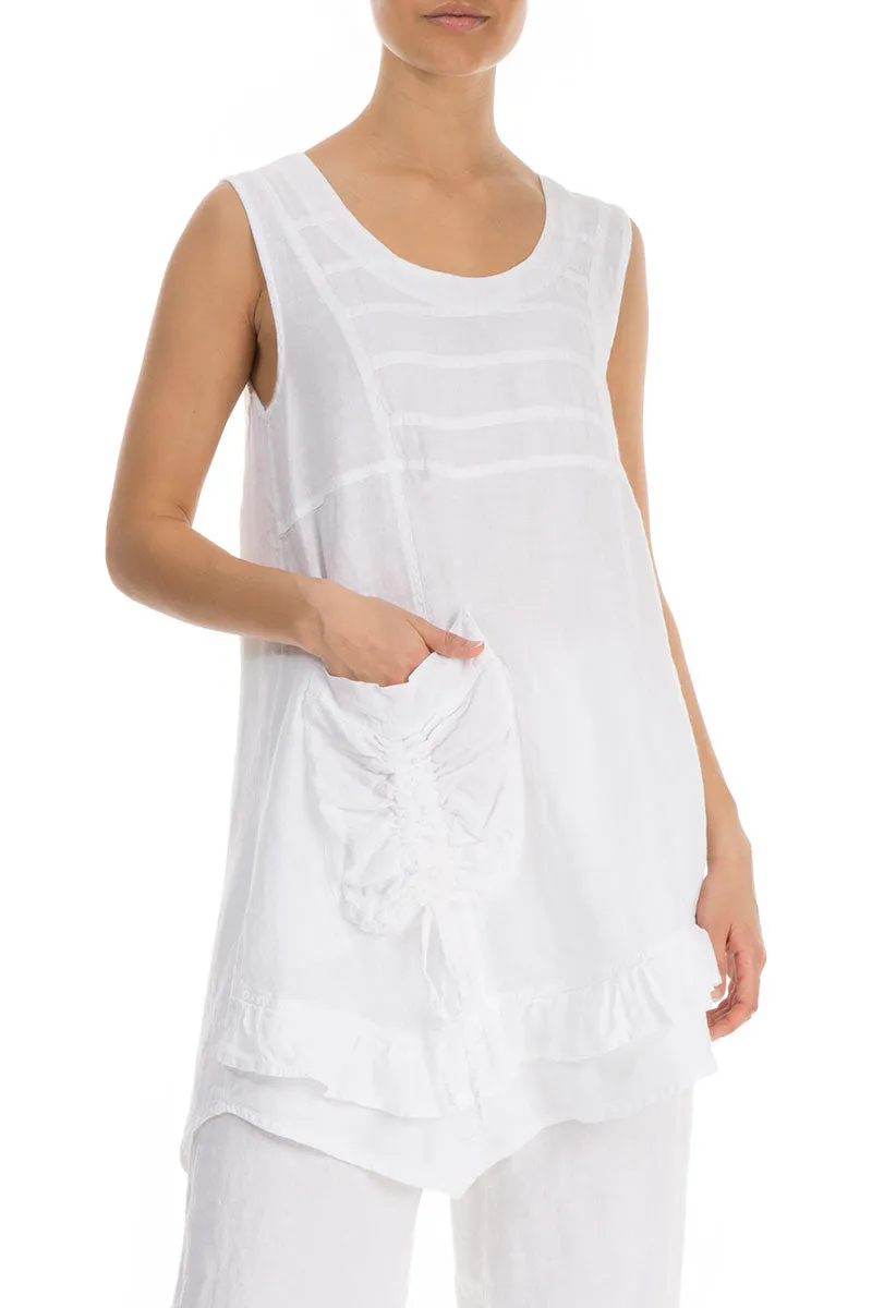 Side Pocket Sleeveless White Linen Tunic