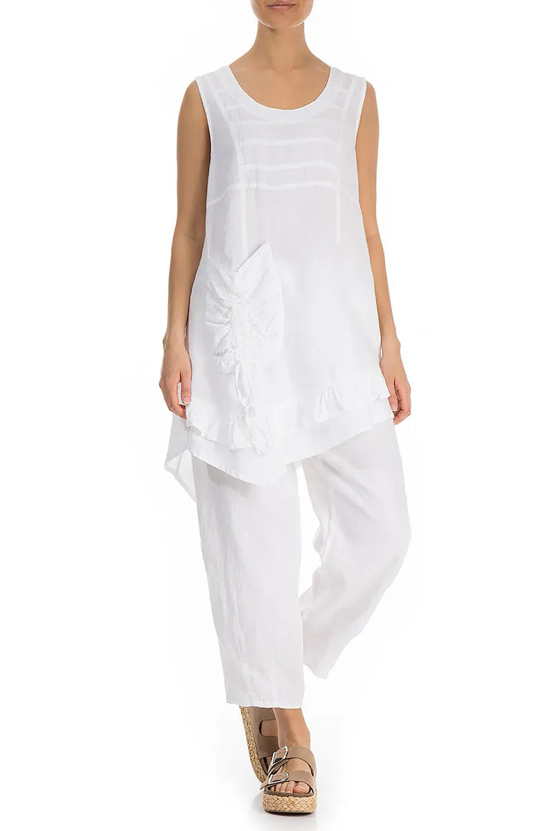 Side Pocket Sleeveless White Linen Tunic