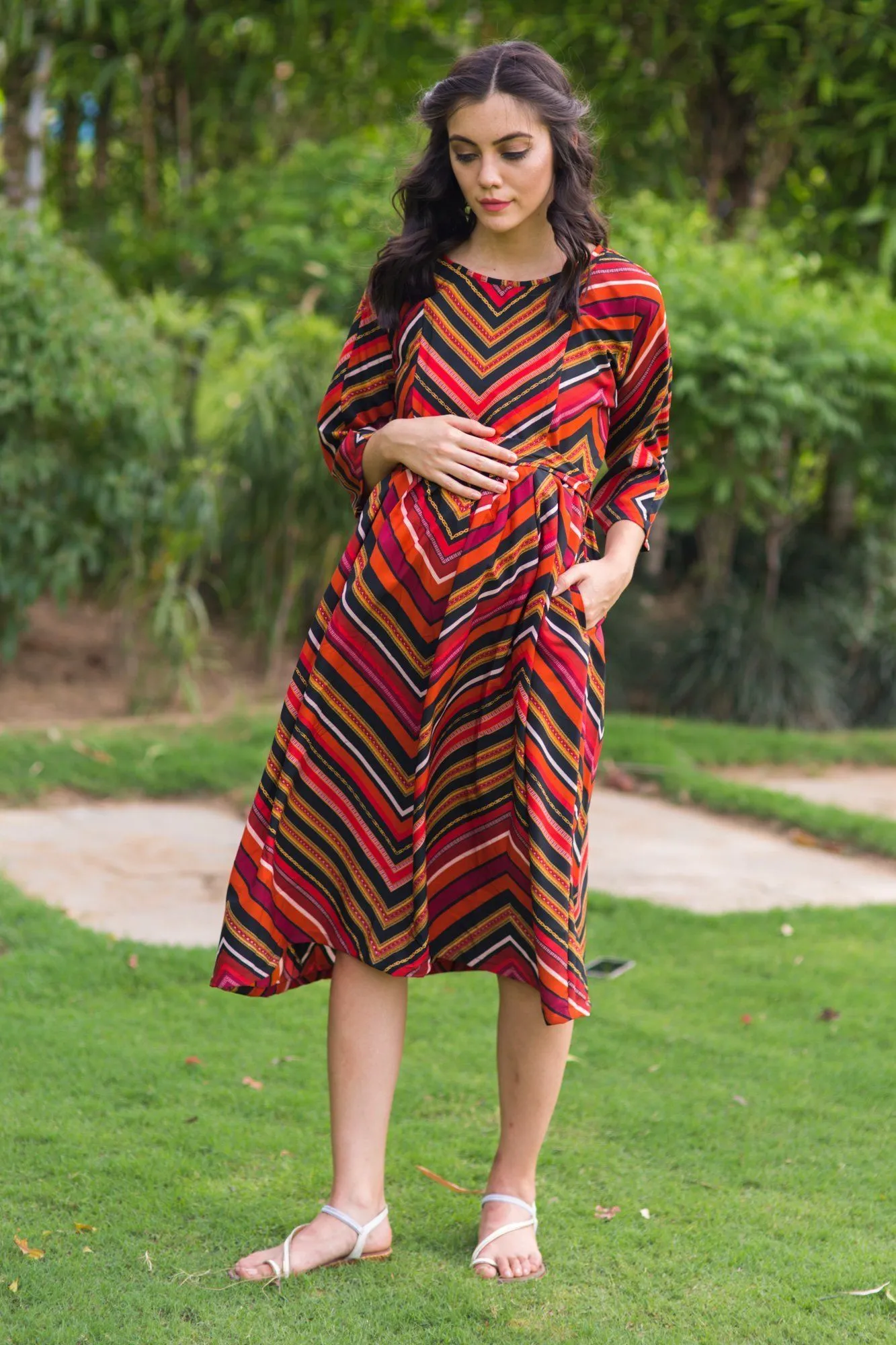 Spice Striped Maternity & Nursing Maxi