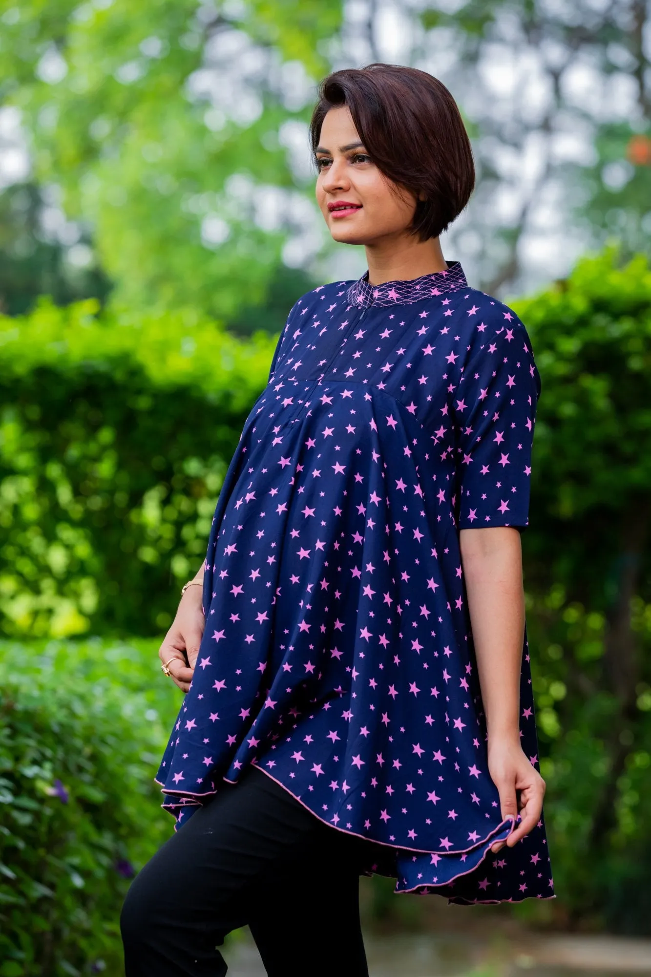 Starry Blue Maternity & Nursing Flair Top