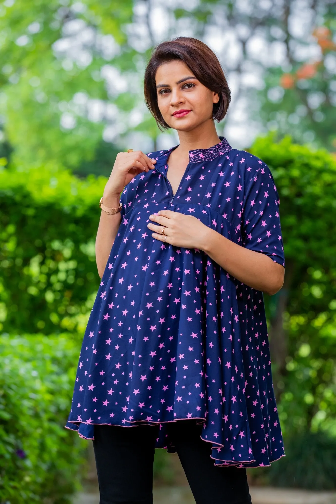 Starry Blue Maternity & Nursing Flair Top