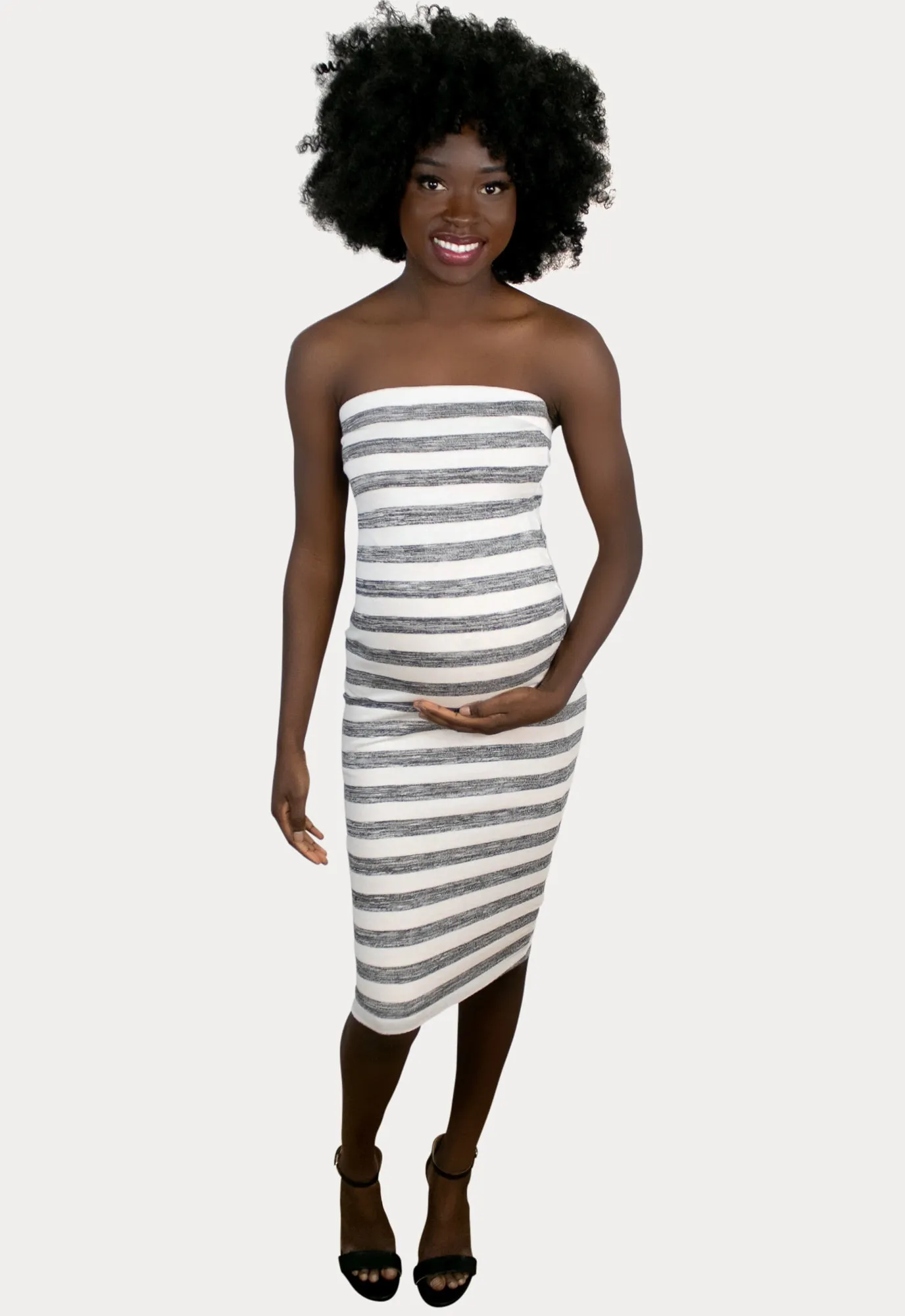 Strapless Striped Maternity Bodycon in Grey