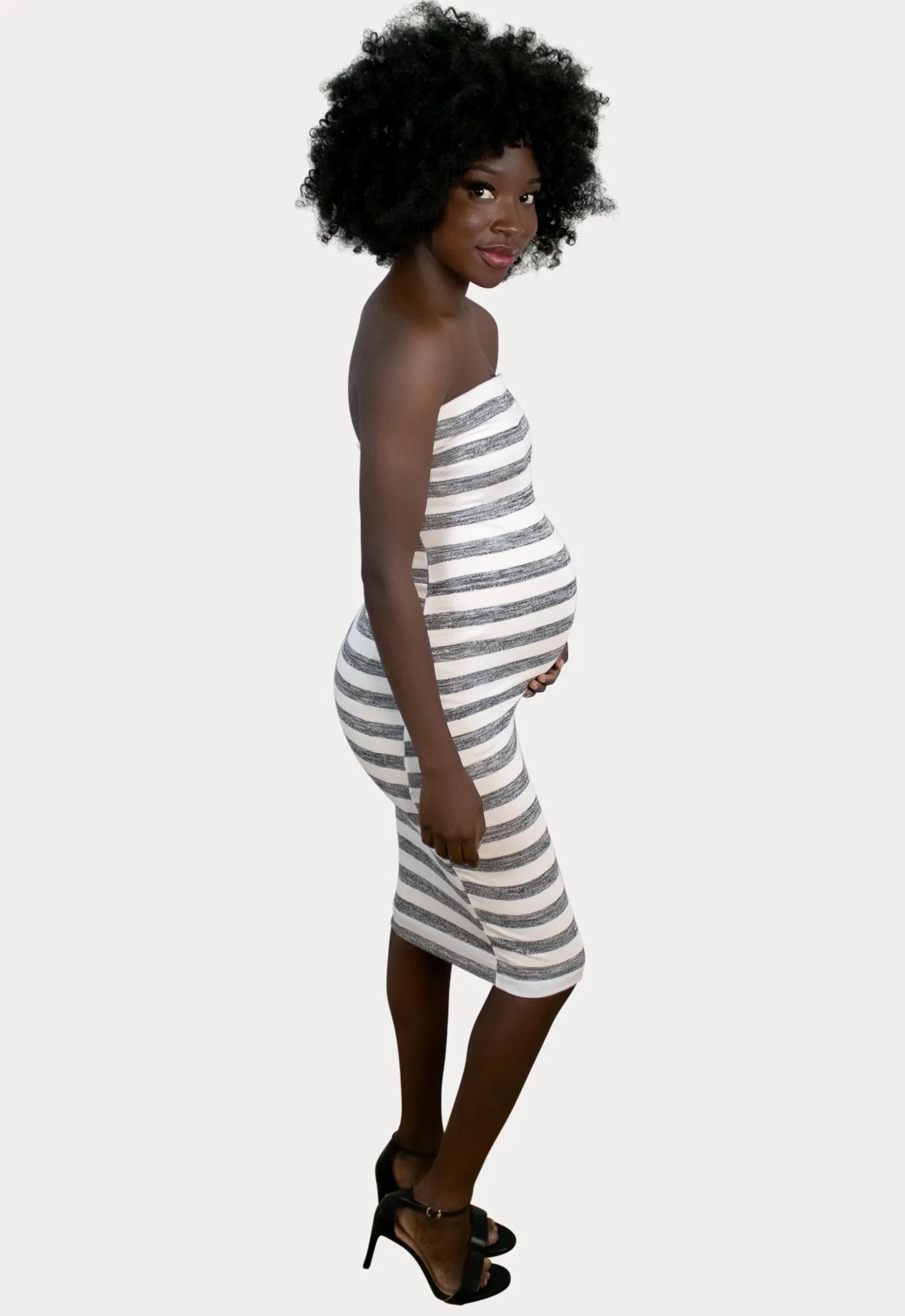 Strapless Striped Maternity Bodycon in Grey