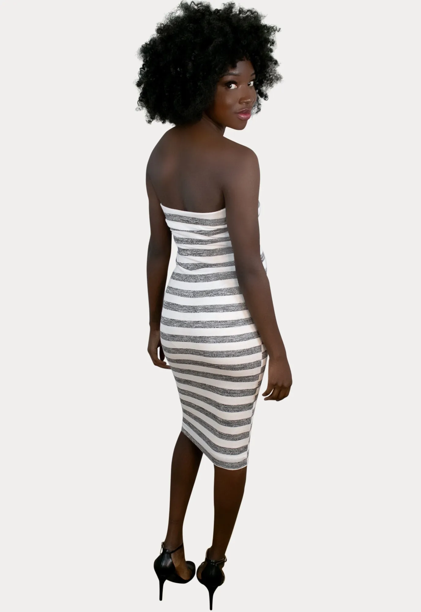 Strapless Striped Maternity Bodycon in Grey