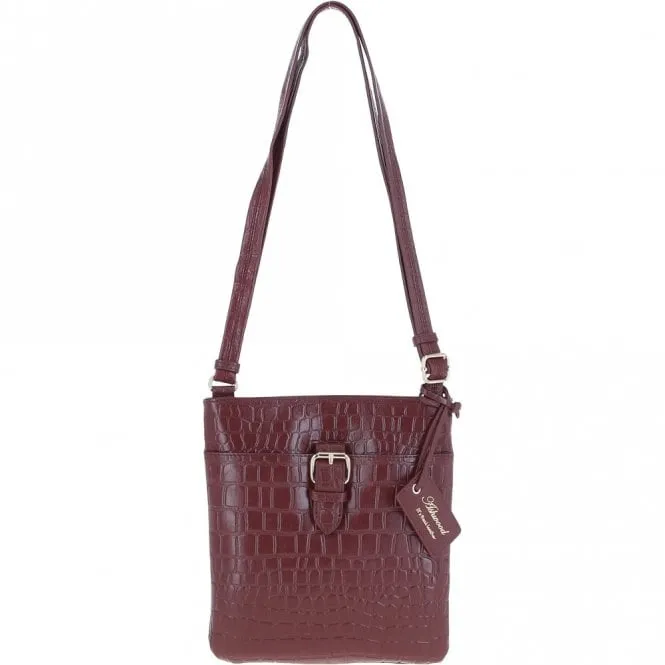 Tab Small Zip Top Leather Cross Body Bag Aubergine/Croc