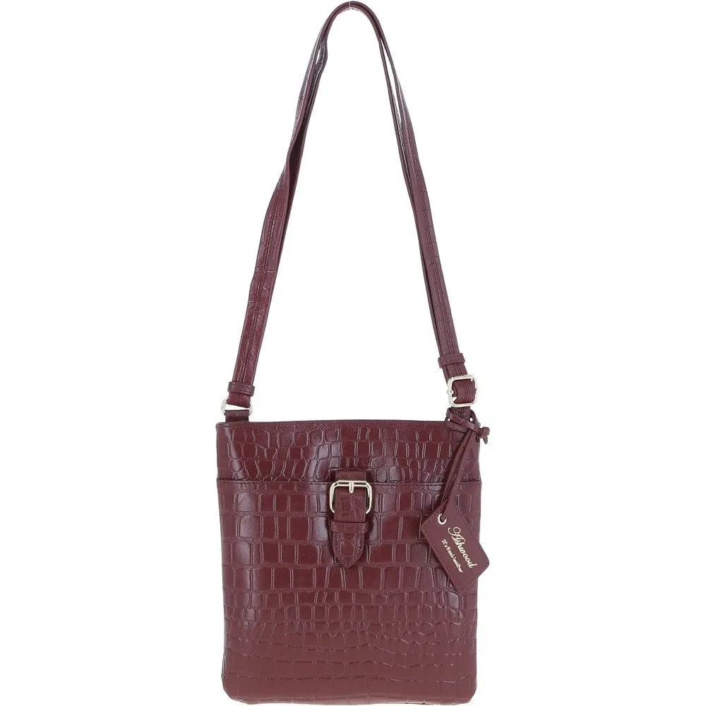 Tab Small Zip Top Leather Cross Body Bag Aubergine/Croc