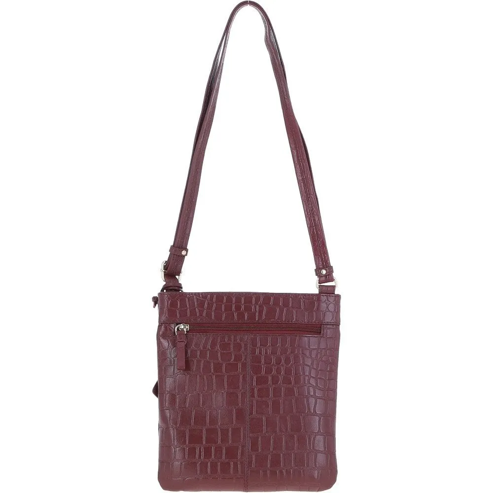 Tab Small Zip Top Leather Cross Body Bag Aubergine/Croc