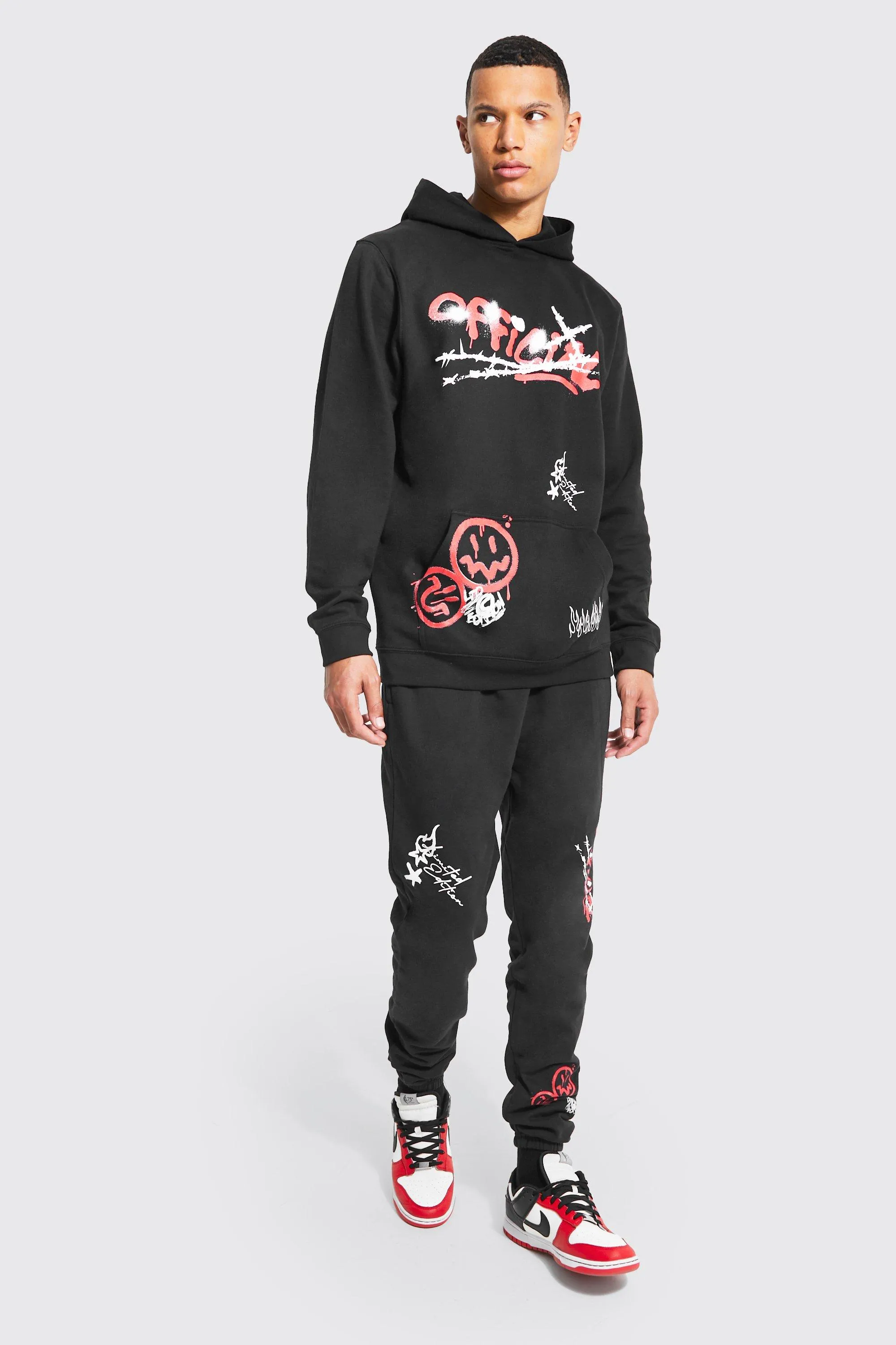 Tall Graffiti Doodle Graphic Hooded Tracksuit