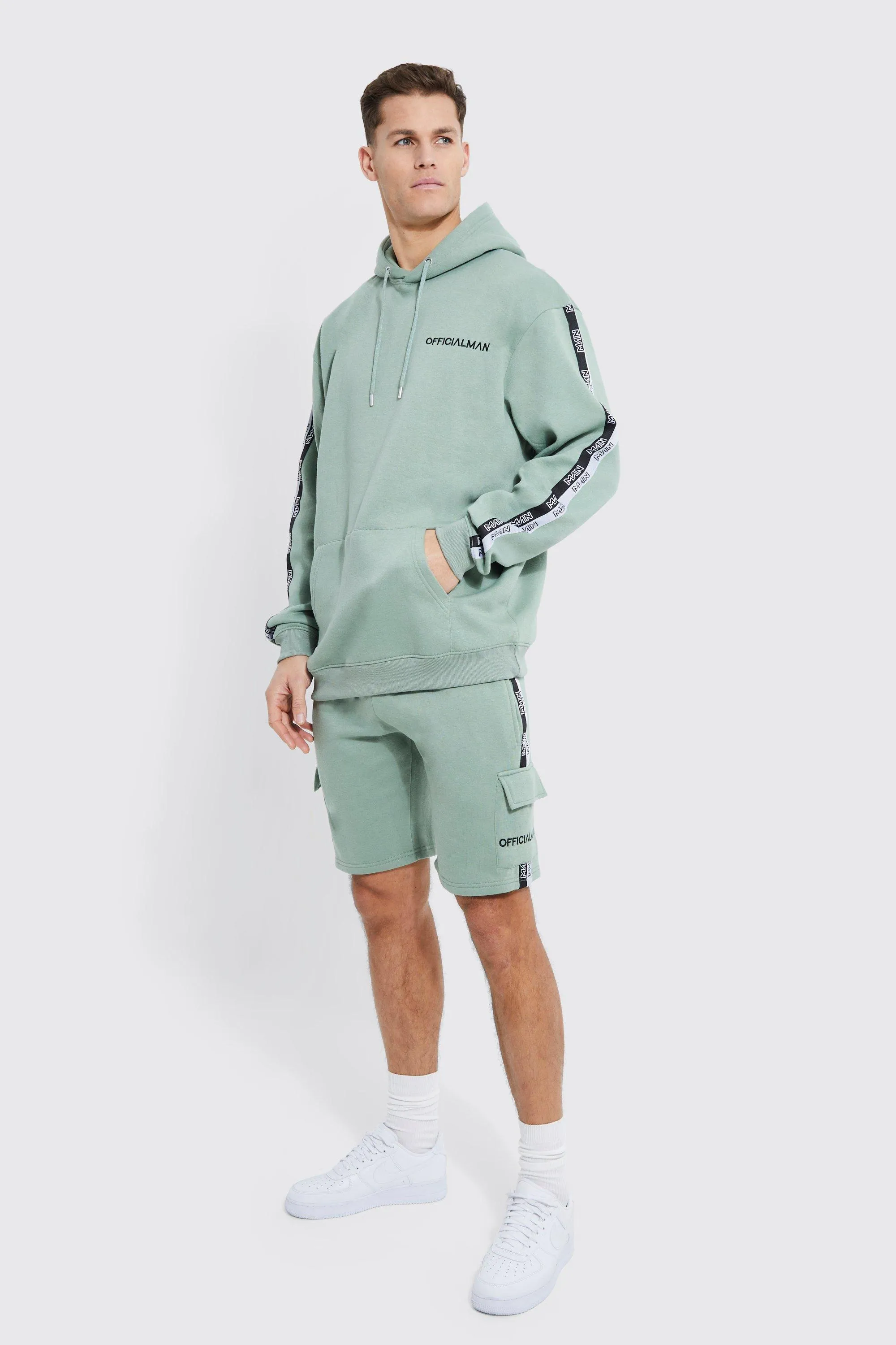 Tall Lightweight Tape Short Hooded Tracksuit | boohooMAN UK