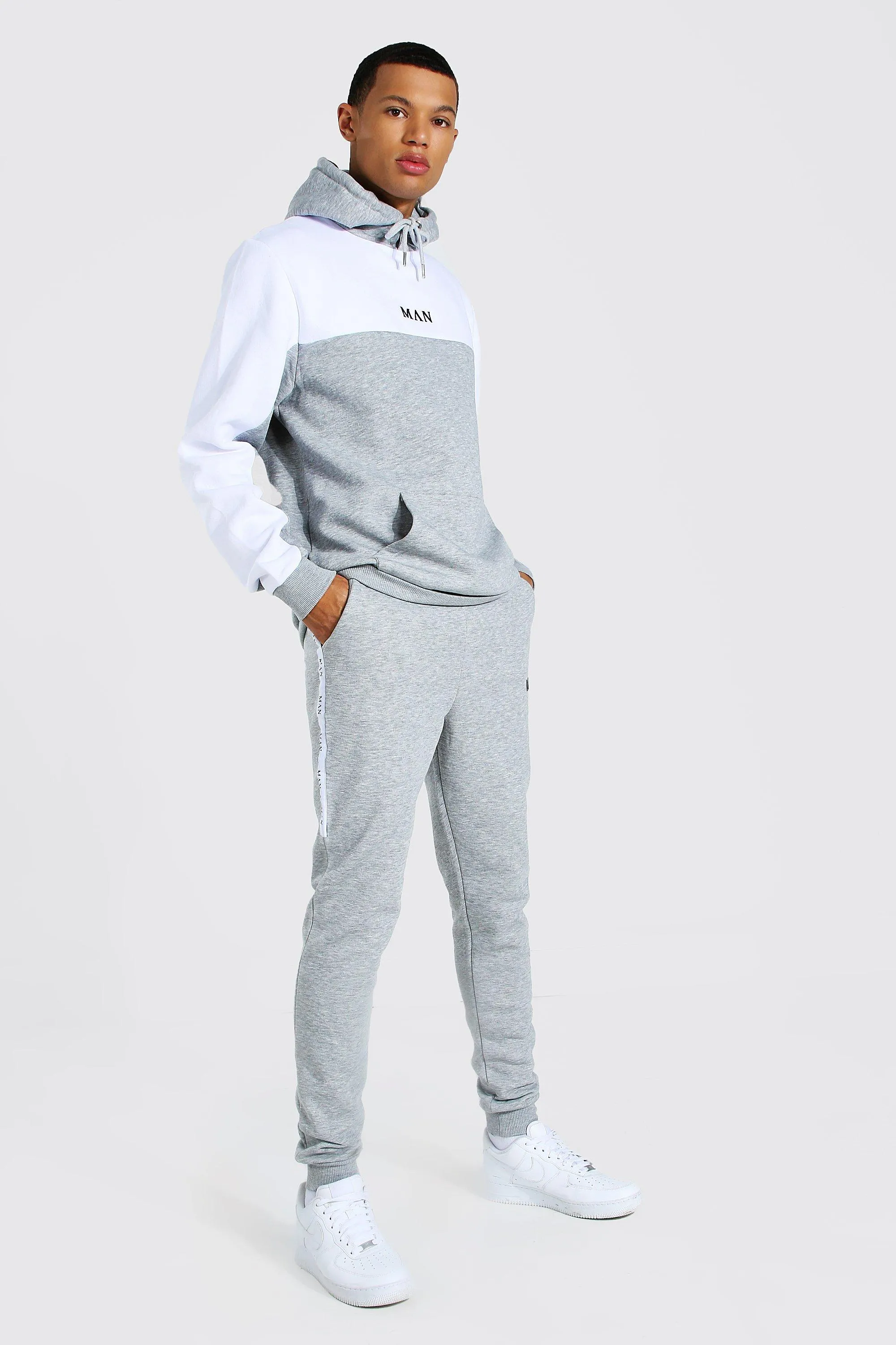 Tall Man Colour Block Tracksuit With Tape | boohooMAN UK