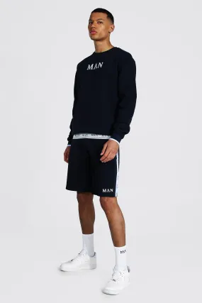 Tall Man Roman Short Tracksuit With Tape | boohooMAN UK