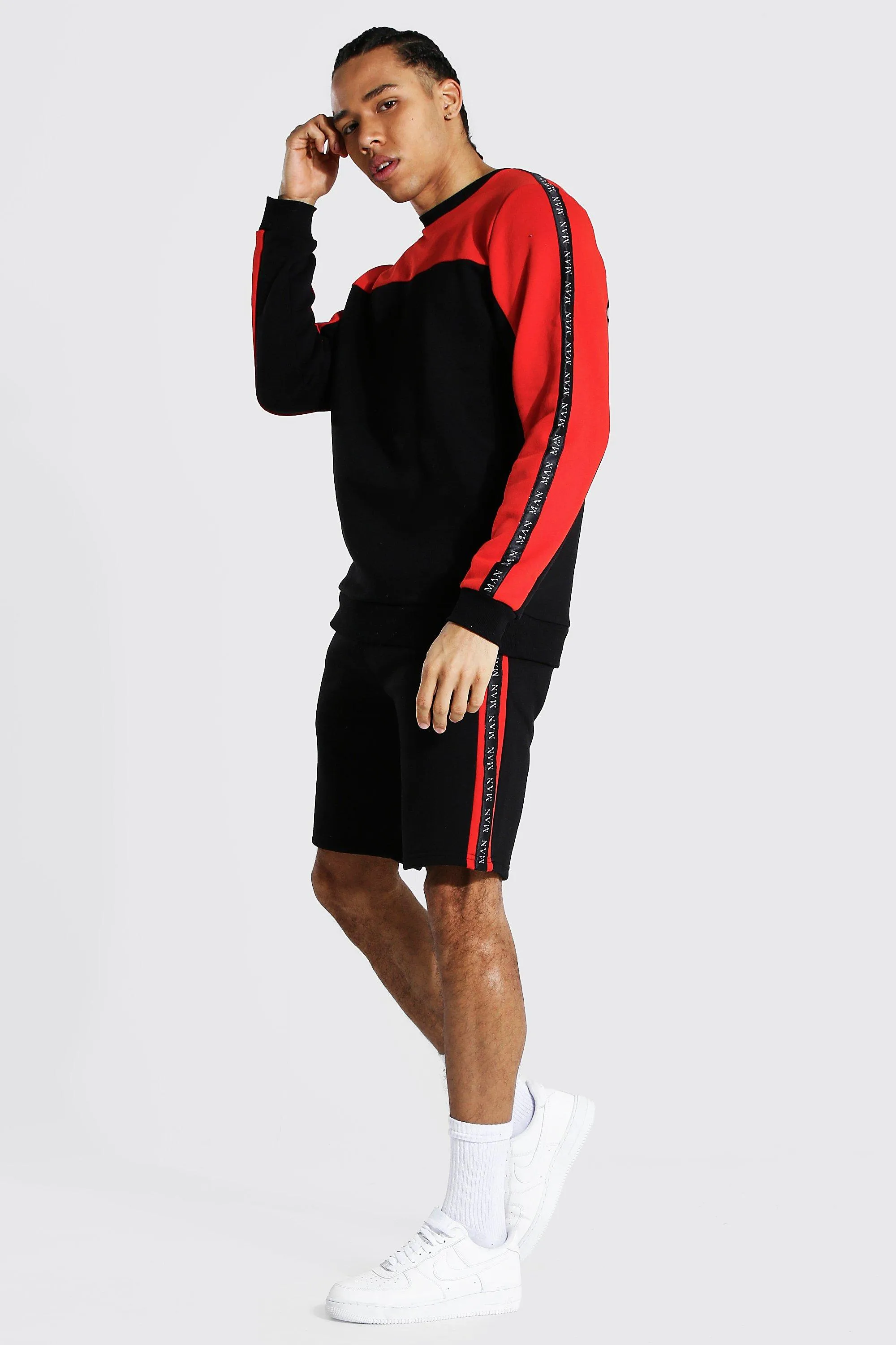 Tall Man Tape Colour Block Short Tracksuit | boohooMAN UK