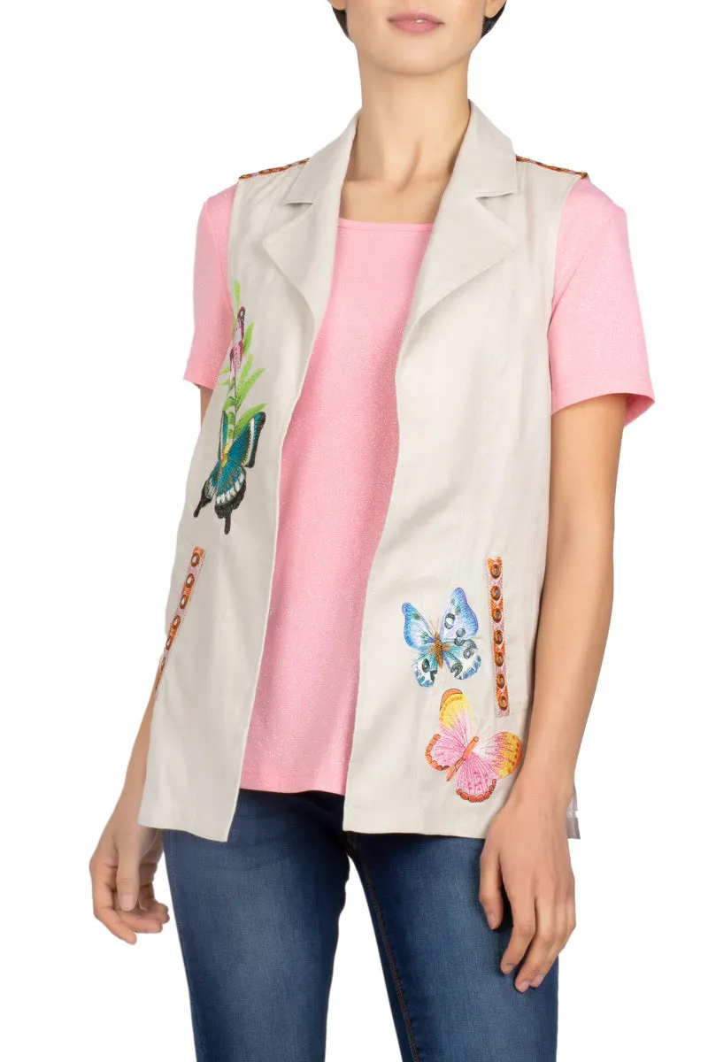 Taupe Linen Butterfly Vest