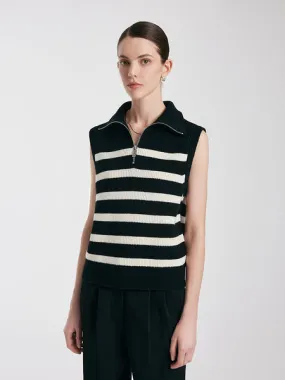 Thermostatic Wool Striped Zippered Collar Vest 