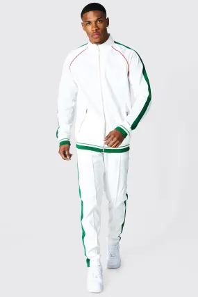 Tricot Funnel Neck Tracksuit With Side Tape | boohooMAN UK