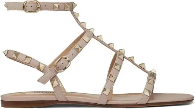 Valentino Garavani Rockstud ankle-strap flat sandals Neutrals