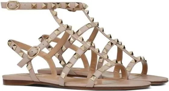 Valentino Garavani Rockstud ankle-strap flat sandals Neutrals