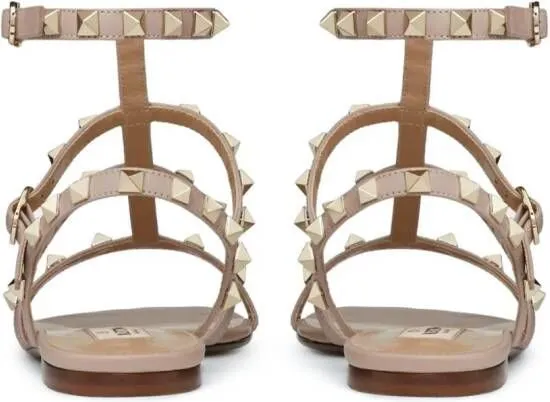 Valentino Garavani Rockstud ankle-strap flat sandals Neutrals