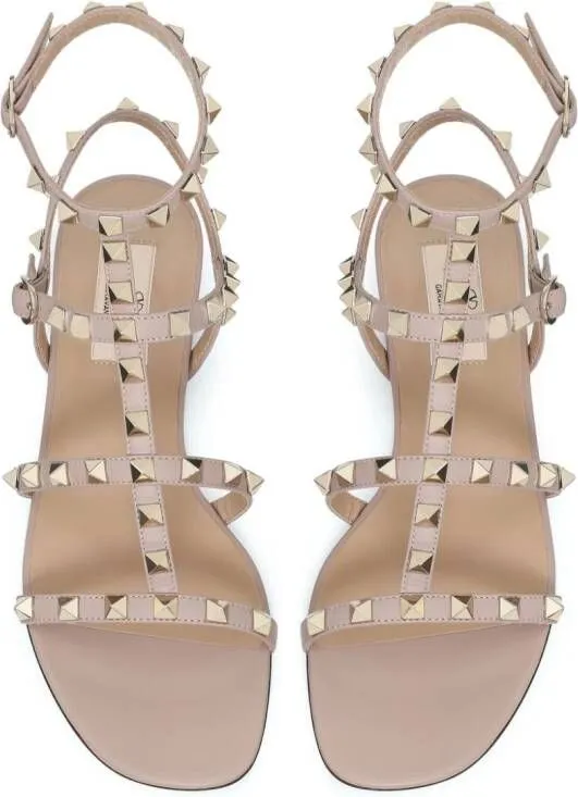 Valentino Garavani Rockstud ankle-strap flat sandals Neutrals