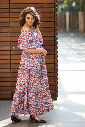 White Garden Off-Shoulder Maternity Dress