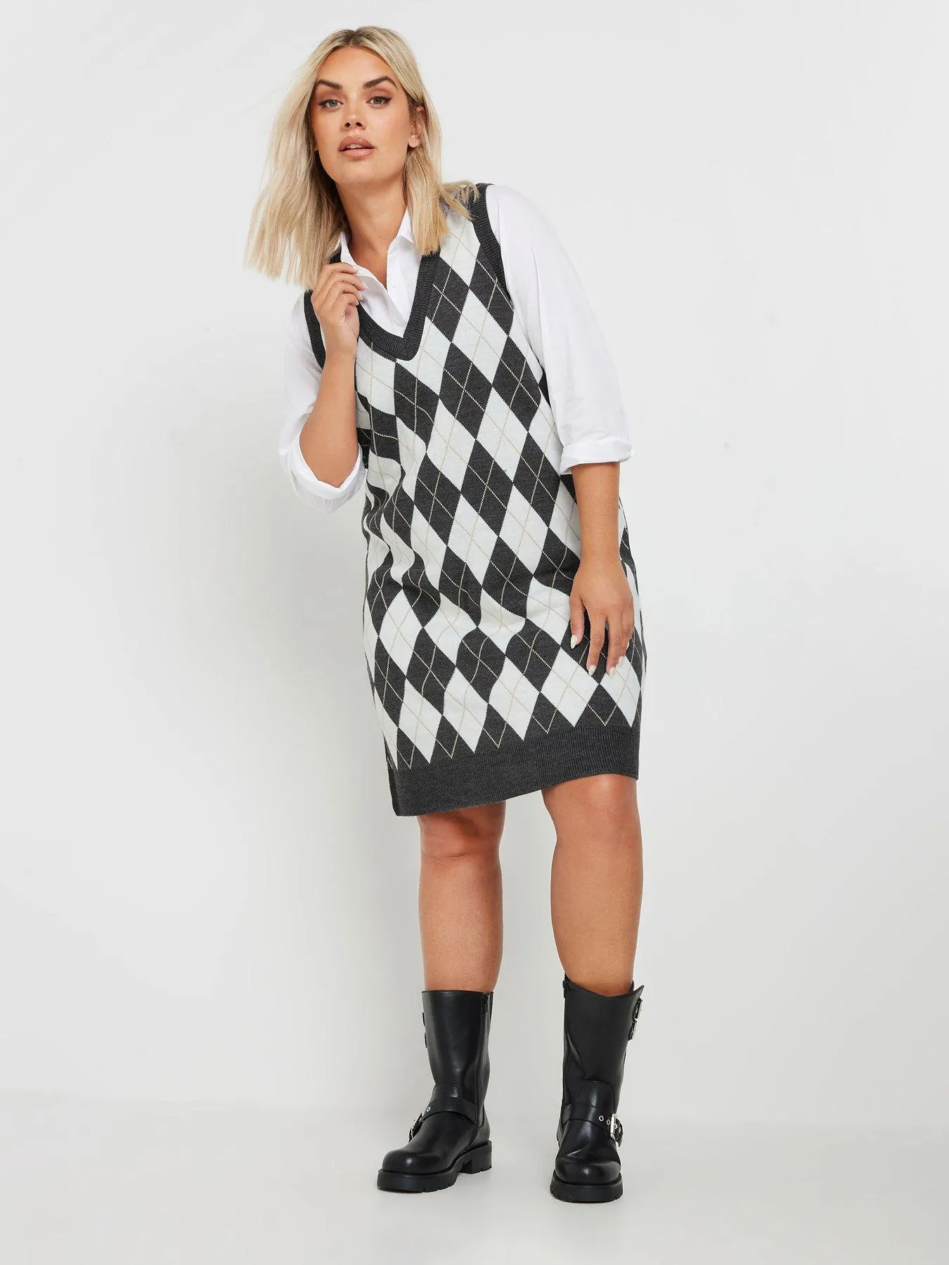 Yours Curve Argyle Check Vest Dress