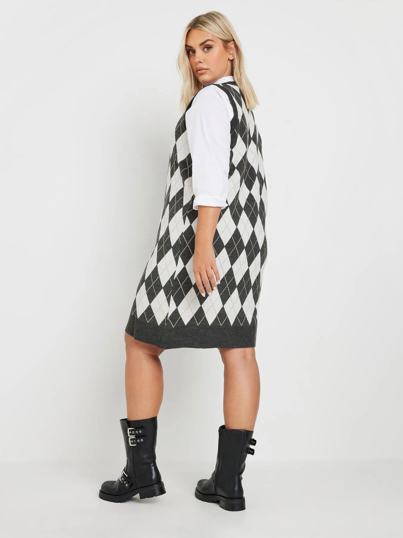 Yours Curve Argyle Check Vest Dress