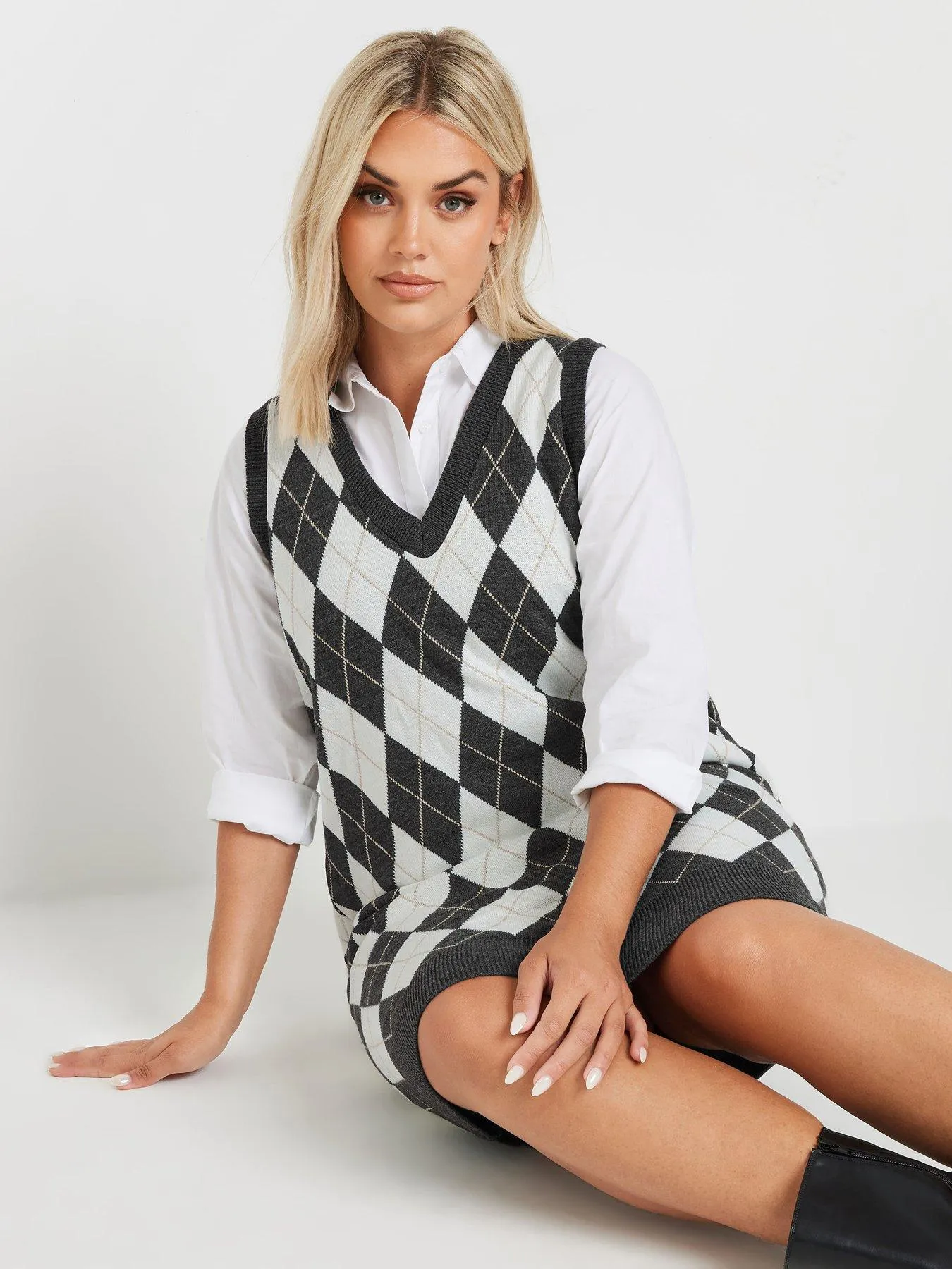 Yours Curve Argyle Check Vest Dress