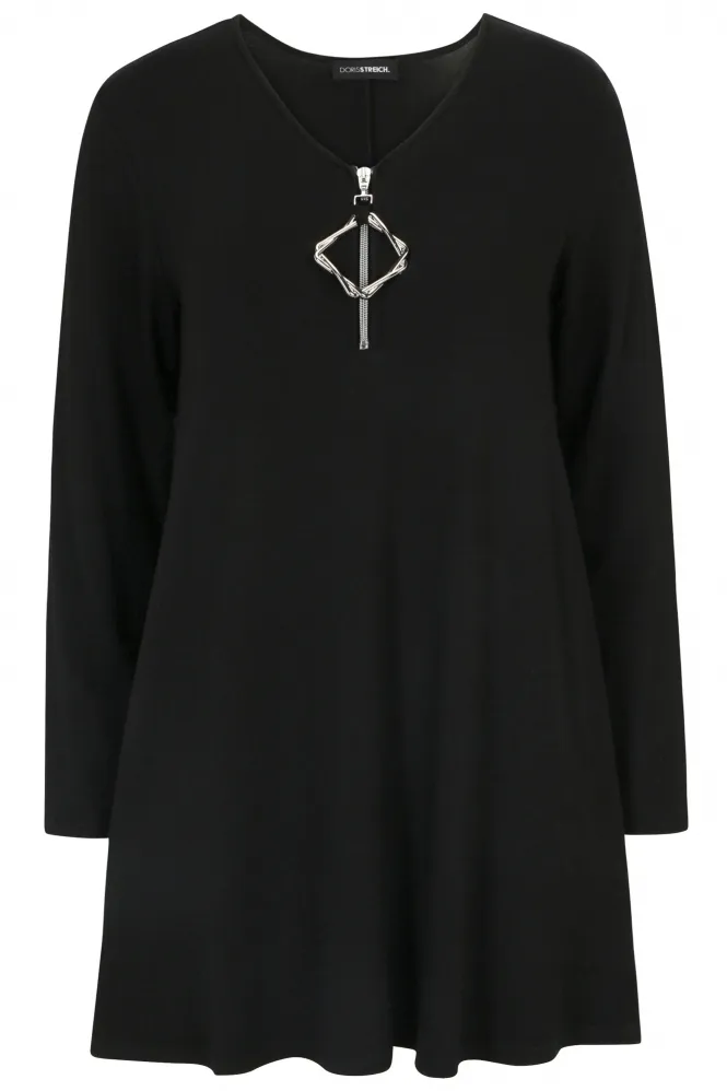 Zip Detail Tunic Top - Black - 416270-99